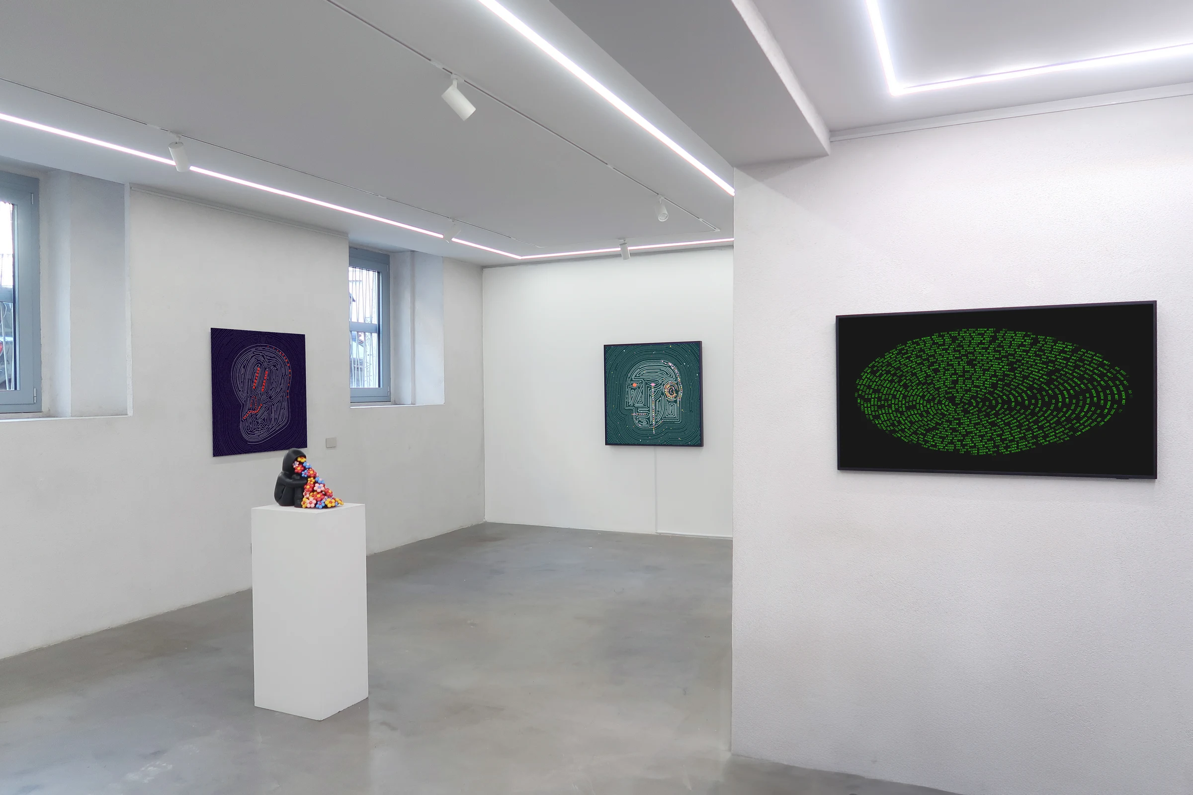 Cem Hasimi’s line-based works in Do You Know Me? at Plan X in Milan.