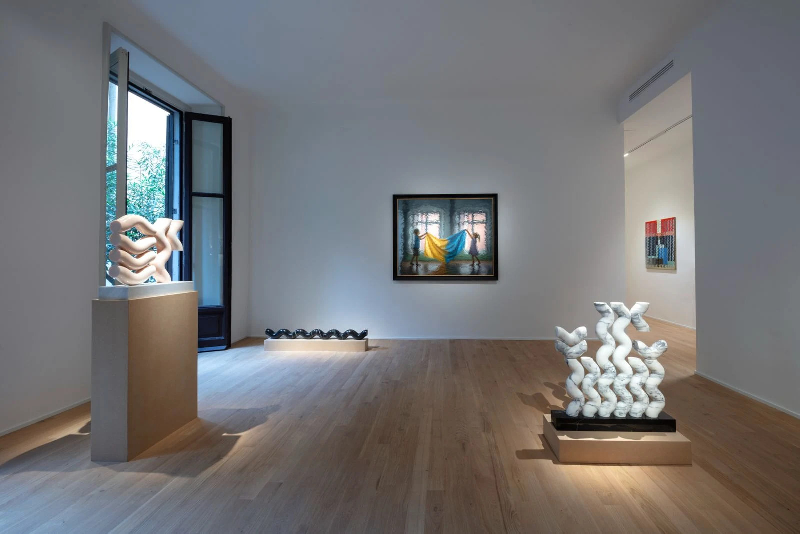 Paintings and undulating white sculptures in Diango Hernández’s Parole exhibition.