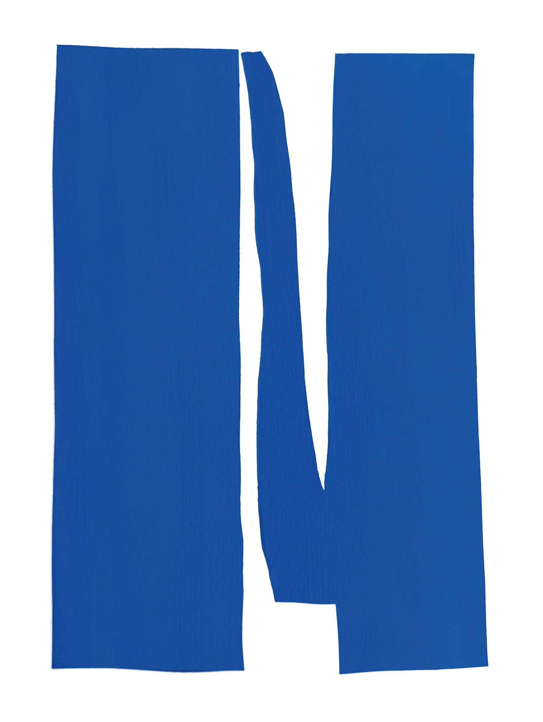 A vivid blue paper composition by Bertrand Loubé against white.